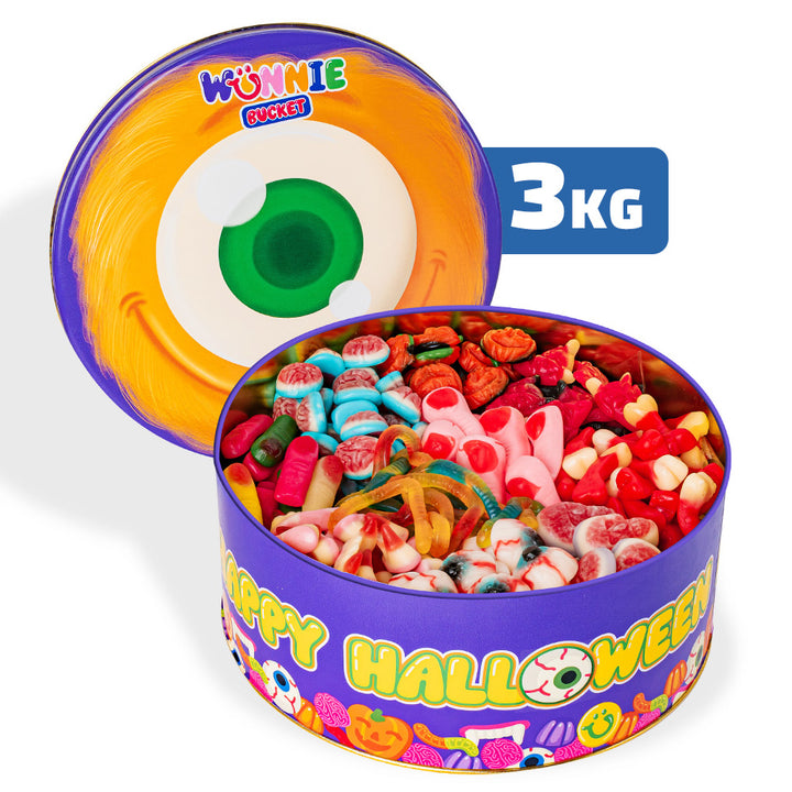 Wunnie Bucket “Sretan Halloween”, limenka za sastavljanje s tvojim omiljenim gumenim bombonima - 3 kg