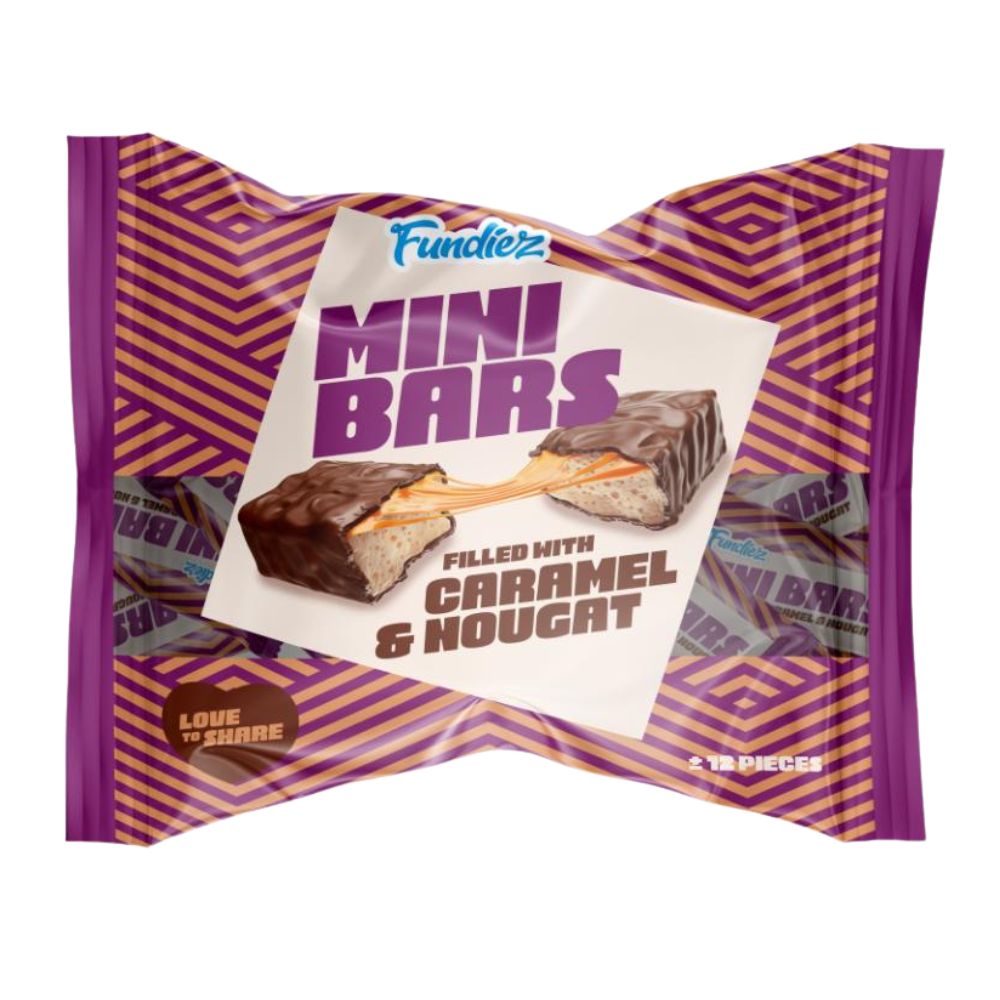 Confezione da 190g, barrette con caramello e torrone ricoperte di cioccolato  Fundiez.