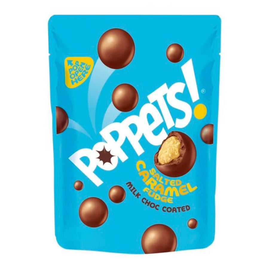 Confezione da 100g di cioccolatini ripieni di caramello Poppets Salted Caramel