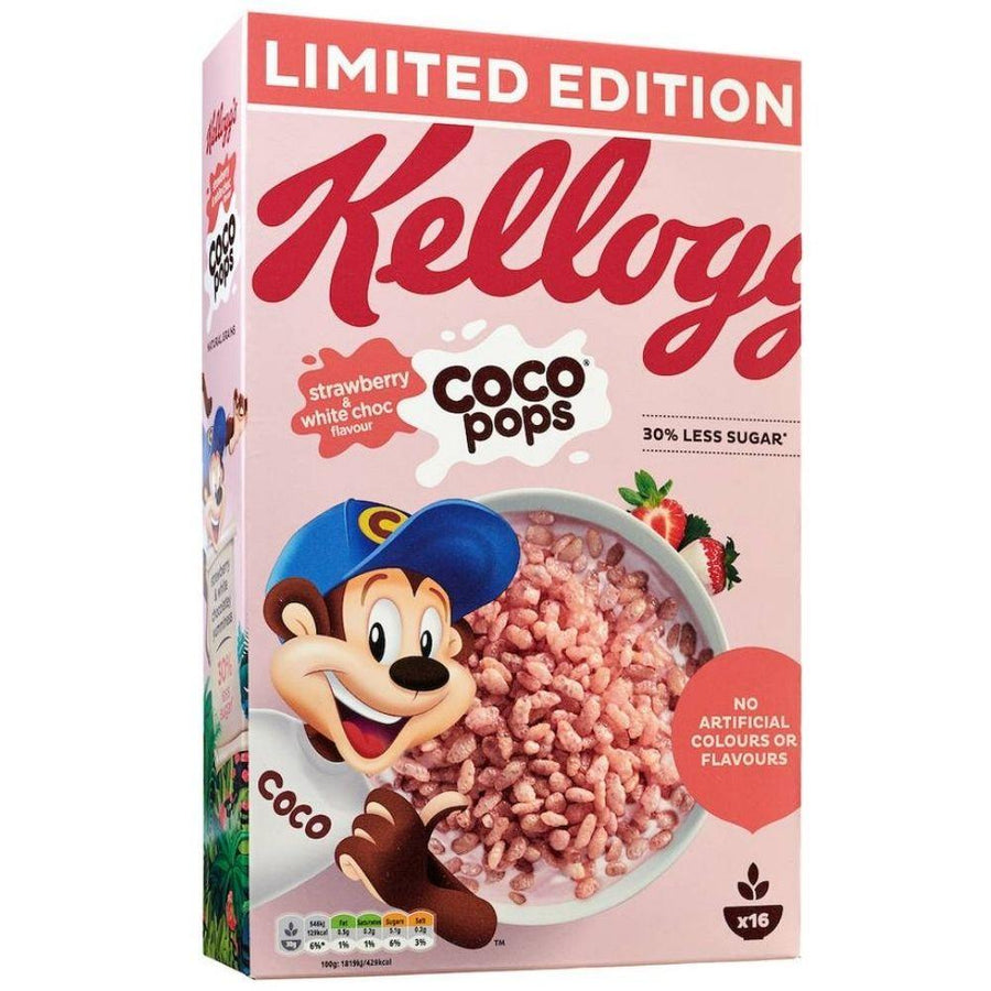 Kellogg's Coco Pops Strawberry & White Choc Flavor, cereali con riso soffiato alla fragola e cioccolato bianco da 480g