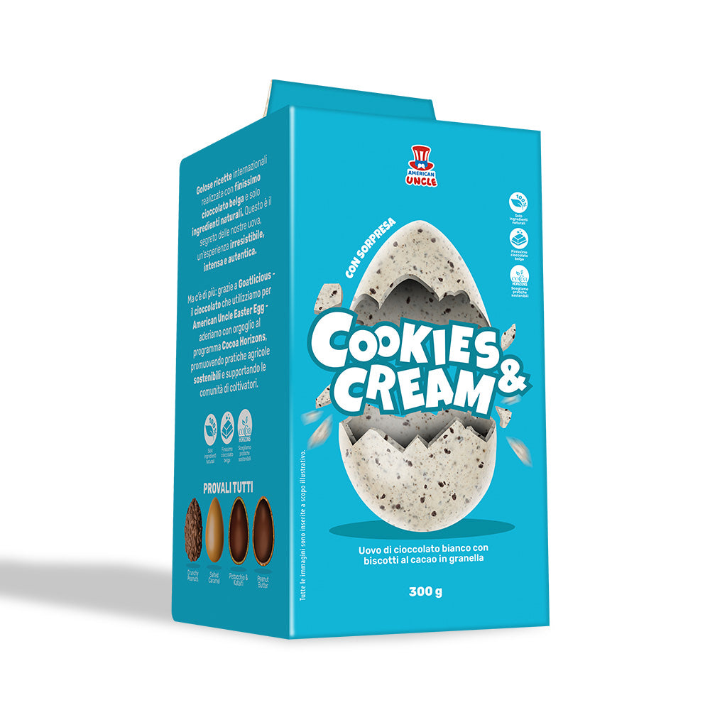 American Uncle Cookies & Cream Uskršnje jaje, bijela čokoladna uskršnja jaja s kakao keksom u granulama od 300 g 