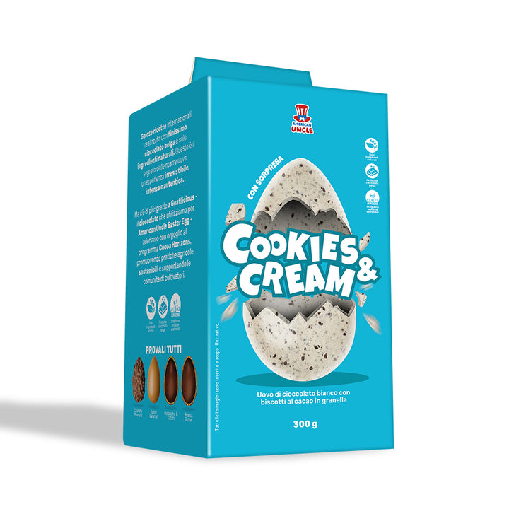 American Uncle Cookies & Cream Uskršnje jaje, bijela čokoladna uskršnja jaja s kakao keksom u granulama od 300 g 