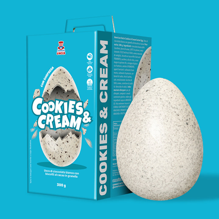 American Uncle Cookies & Cream Uskršnje jaje, bijela čokoladna uskršnja jaja s kakao keksom u granulama od 300 g 