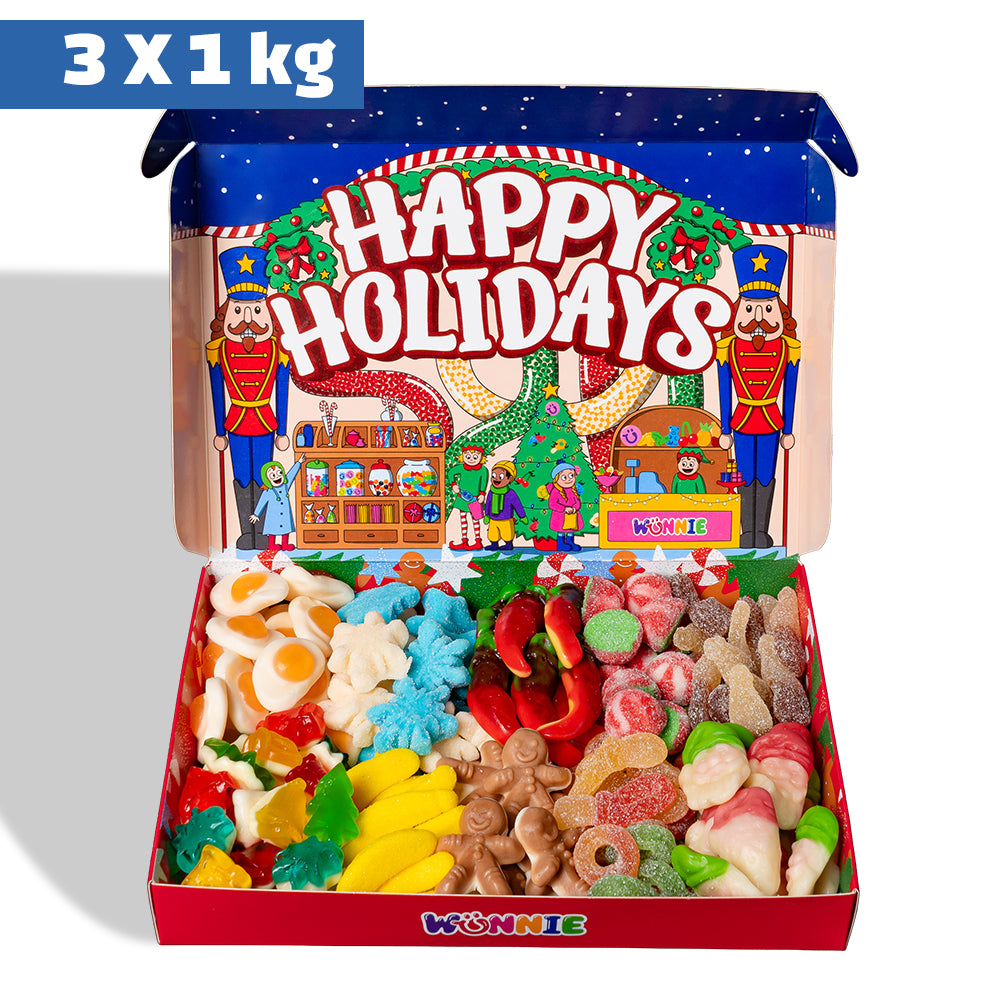 Wunnie box “Sretni blagdani”, Candy box za sastavljanje s tvojim omiljenim gumenim bombonima - 1 kg 
