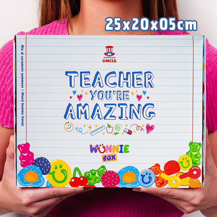 Wunnie box "Učiteljice, ti si nevjerojatna", Candy box za sastavljanje s omiljenim gumama za žvakanje učiteljice - 1 kg 