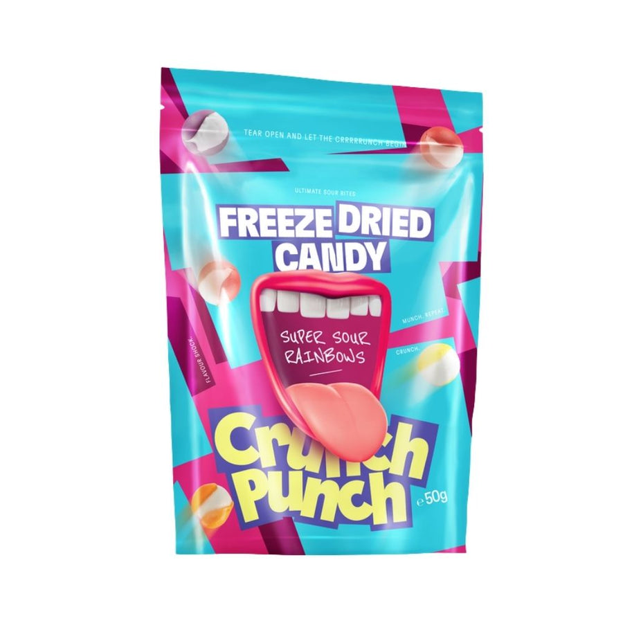 Crunch Punch Super Sour Rainbows Freeze Dried, caramelle liofilizzate aspre da 50g