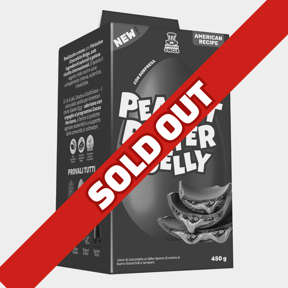 Uovo di Pasqua da 450g al cioccolato e ripieno di burro d'arachidi e marmellata ai lamponi sold out