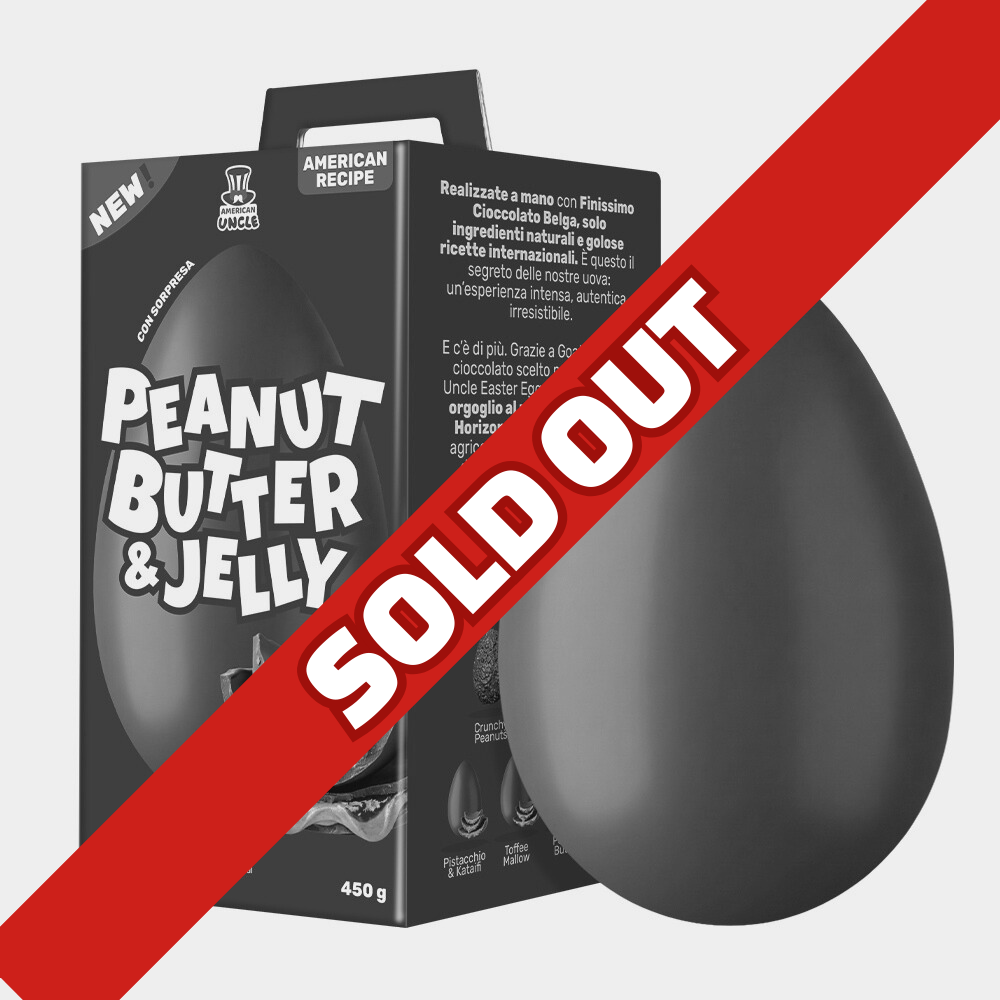 Uovo di Pasqua da 450g al cioccolato e ripieno di burro d'arachidi e marmellata ai lamponi sold out