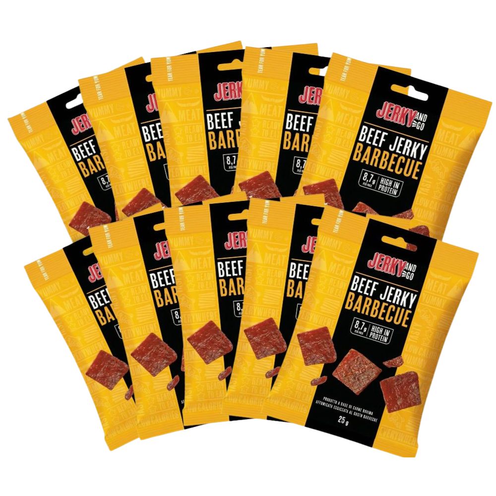 Jerky And Go Beef Jerky Barbecue, snack sušeno i dimljeno goveđe meso s okusom roštilja od 25g (Pakiranje od 10) 