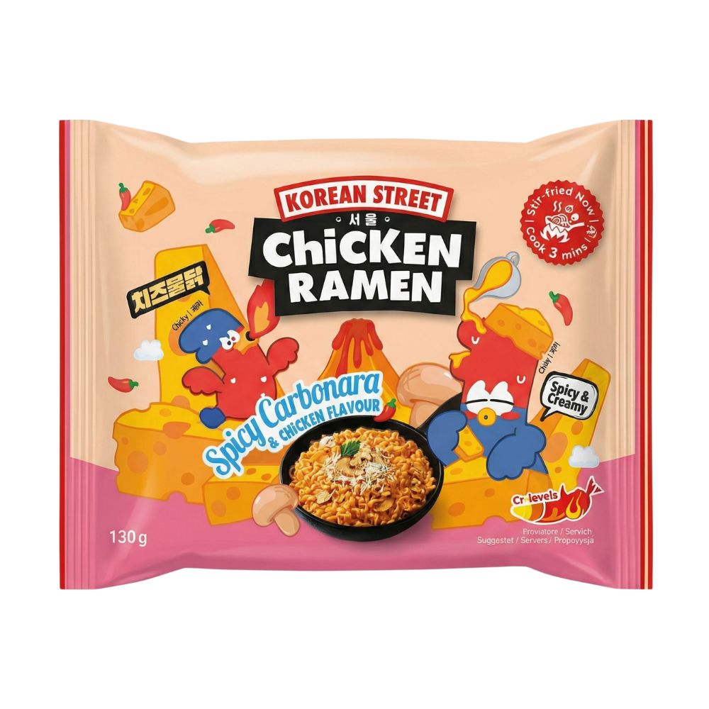 K-STREET Korean Spicy Carbonara Chicken Noodles 130g - Piccanti e Cremosi