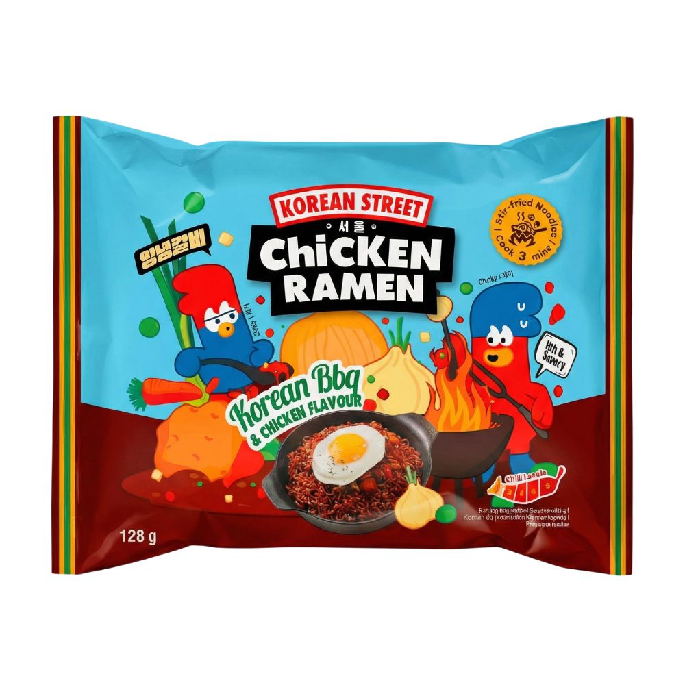 Korean Street Korean BBQ Chicken Ramen, noodles al gusto di bbq coreano da 128g