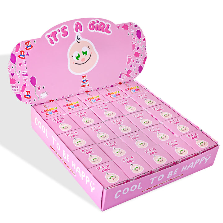 Candy Cube Kit “It’s a girl”, kutijice s gumama od 50g idealne za baby shower ili rođenje (25, 50 ili 75 kom) 