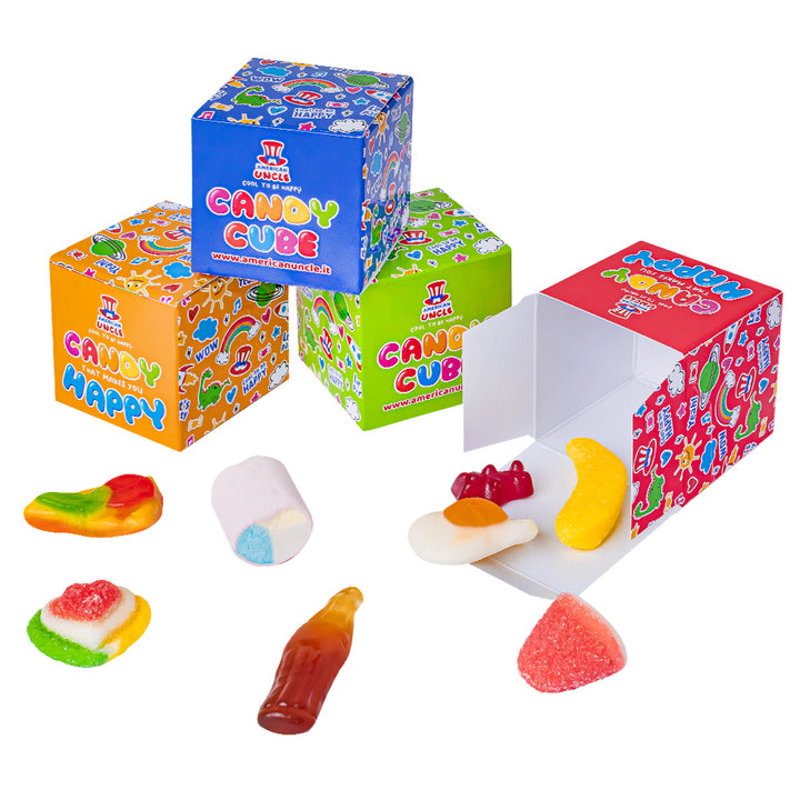 Candy Cube Kit "Party", kutijice od 50g gumenih bombona idealne kao pokloni za kraj zabave (25, 50 ili 75 kom) 