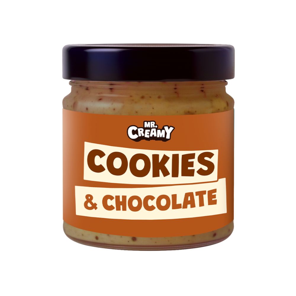Mr. Creamy Cookies & Chocolate, crema spalmabile al cacao e nocciola con granella di biscotto da 200g