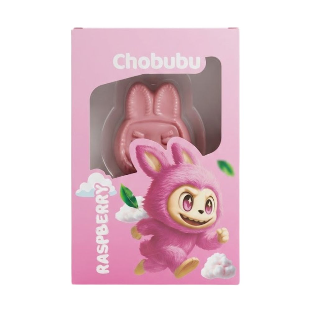 Noesis Chobubu Raspberry, cioccolato bianco al gusto di lampone ripieno di zucchero filato da 70g.