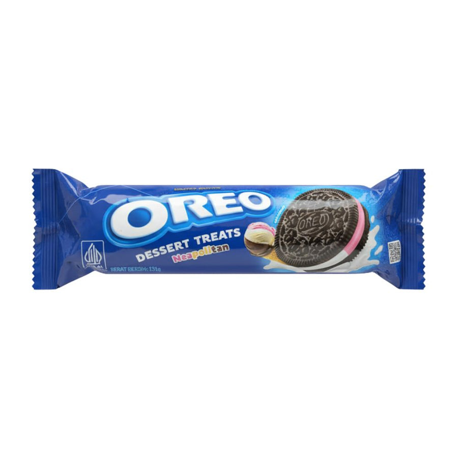 Oreo Desertni Zaloga Neapolitan Limited Edition, keksi s kremom okusa vanilije, jagode i čokolade od 131g.