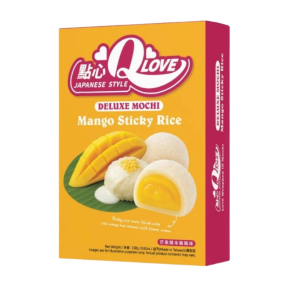QLove Deluxe Mochi Mango Sticky Rice Mochi, mochi al gusto di mango e cocco da 168g