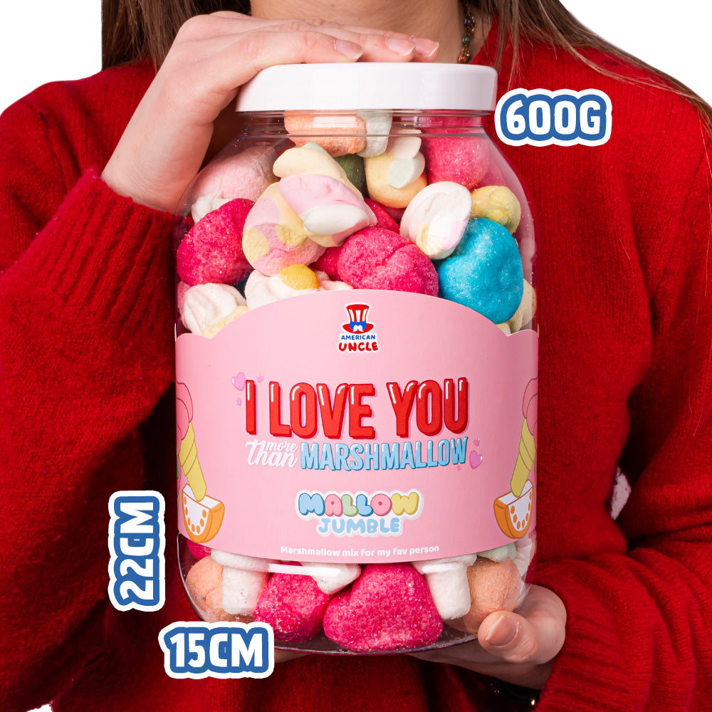 Mallow Jumble “Volim te više nego marshmallow”, staklenka marshmallow koju možeš sastaviti s tvojim omiljenim okusima 