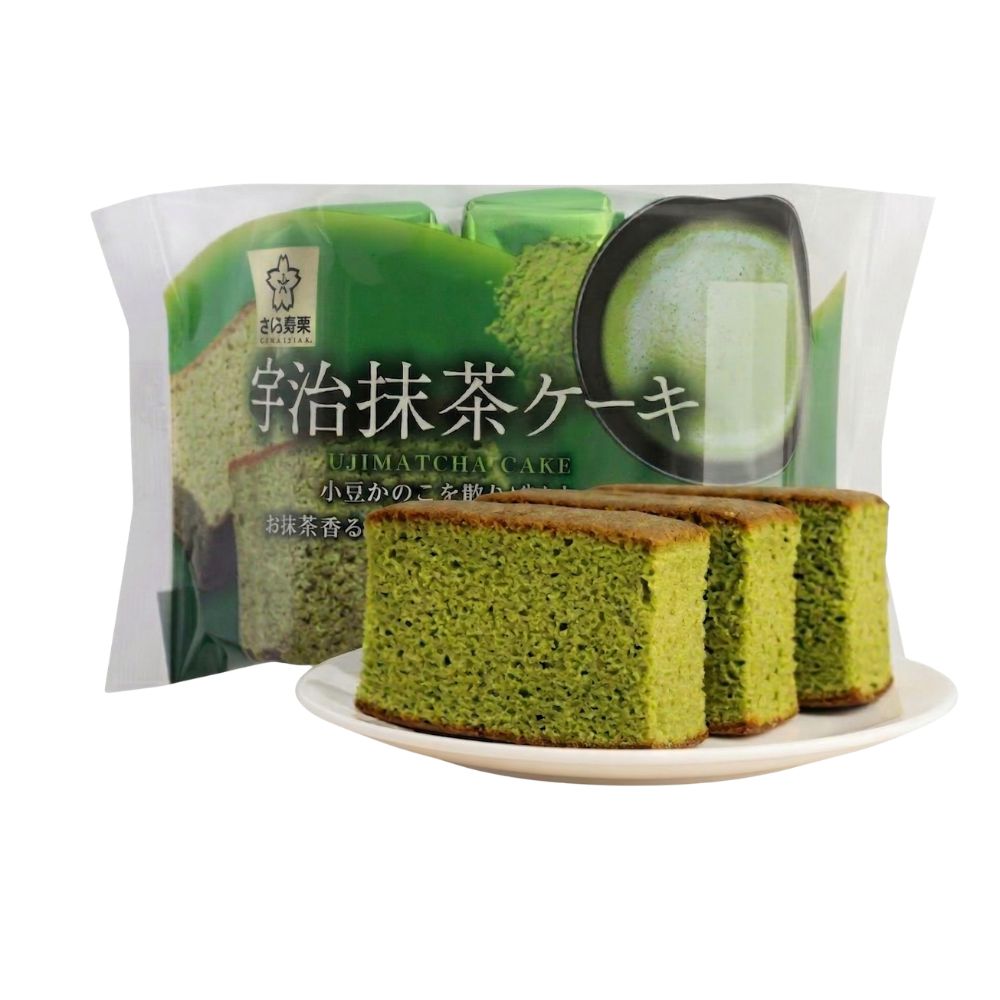 Sakura Seika Uji Matcha Cake, pan di spagna soffice al gusto matcha da 120g.