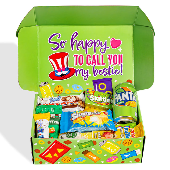Snack Box “Najbolje prijateljice zauvijek”, iznenađujuća kutija s 20 snack slatkih, slanih proizvoda i pića za najbolju prijateljicu 