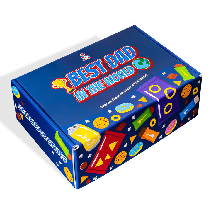 Snack Box "Najbolji tata", iznenađujuća kutija od 20 snack slatkiša, slanih grickalica i pića za tatu 