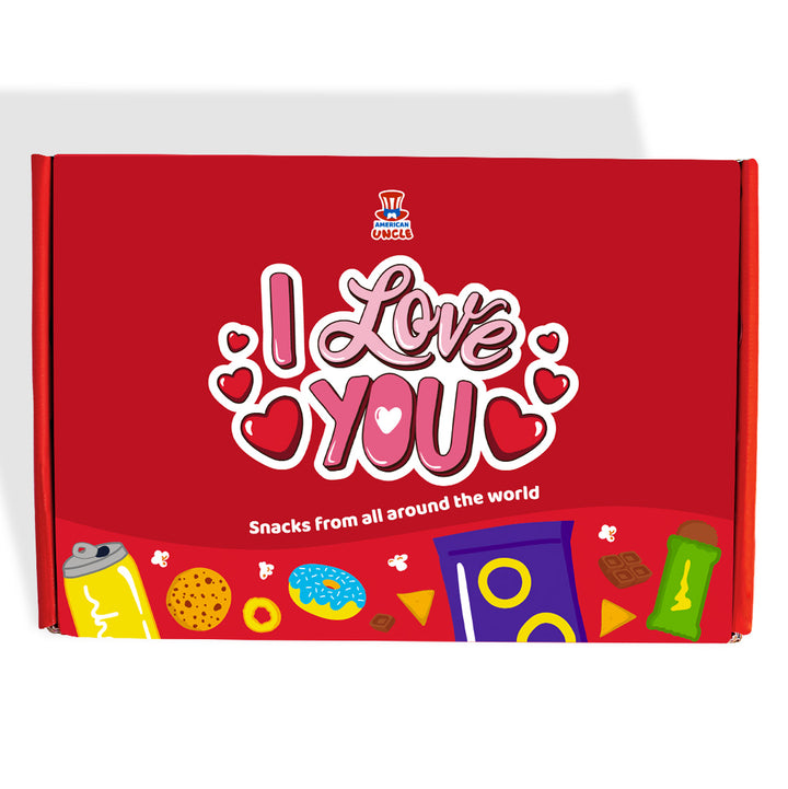 Snack Box "Volim te", kutija iznenađenja s 20 snack slatkiša, grickalica i napitaka 