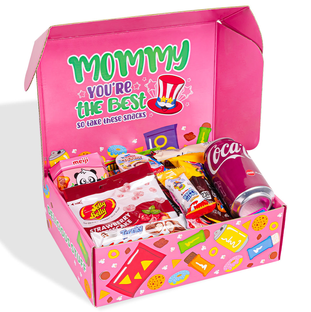 Snack box "Super Mommy", kutija iznenađenja s 20 snack slatkiša, slanih grickalica i pića za mamu 