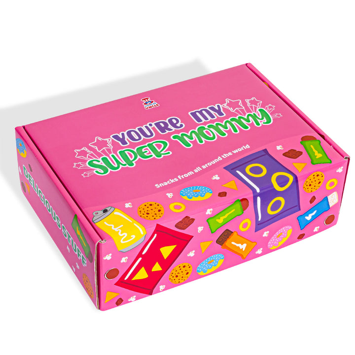 Snack box "Super Mommy", kutija iznenađenja s 20 snack slatkiša, slanih grickalica i pića za mamu 