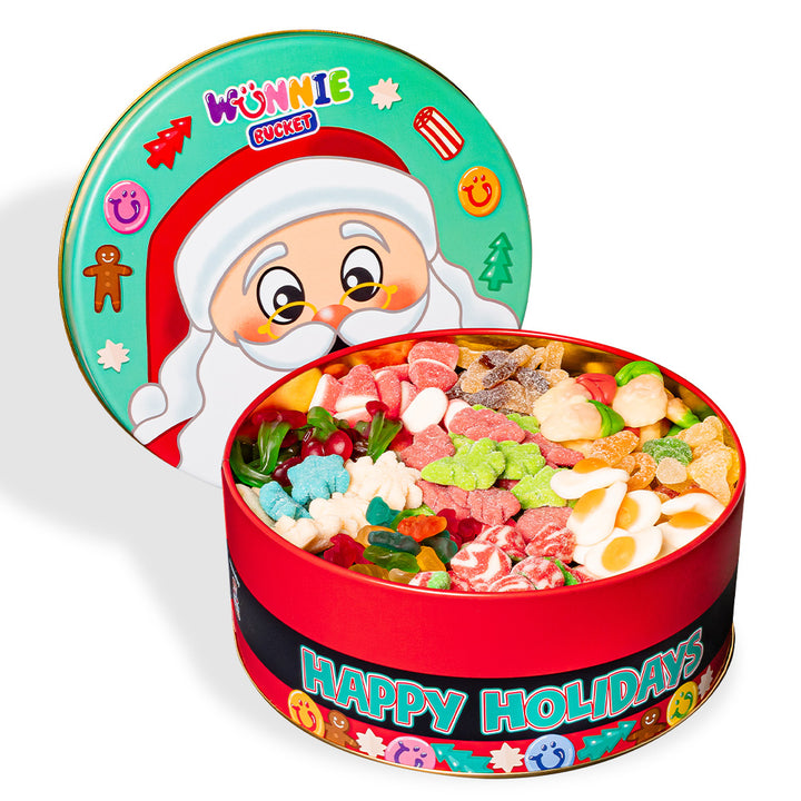 Wunnie Bucket "Sretni praznici", limenka gumenih bombona od 3kg koju možete sastaviti s vašim omiljenim okusima 