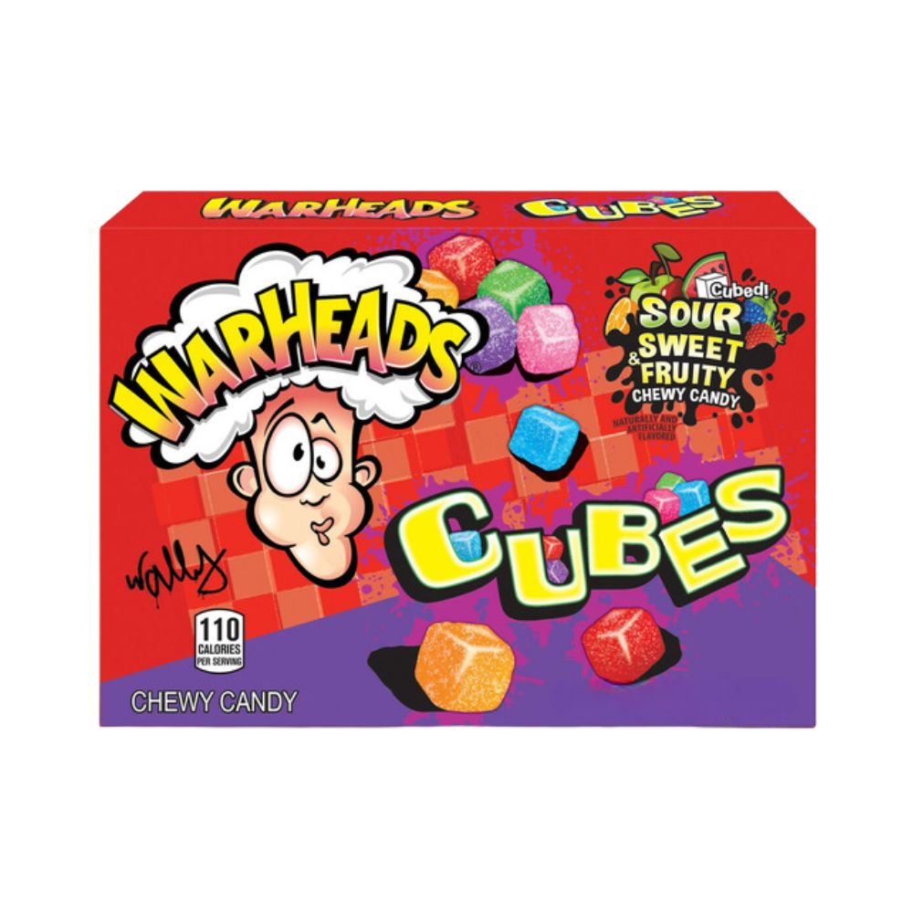 Warheads Cubes New Sour Fruity Flavors, caramelle gommose aspre al gusto di frutta da 99g.