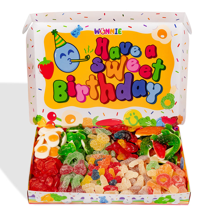 Wunnie box “Sretan rođendan”, Candy box za sastavljanje s omiljenim gumama slavljenika - 1 kg 