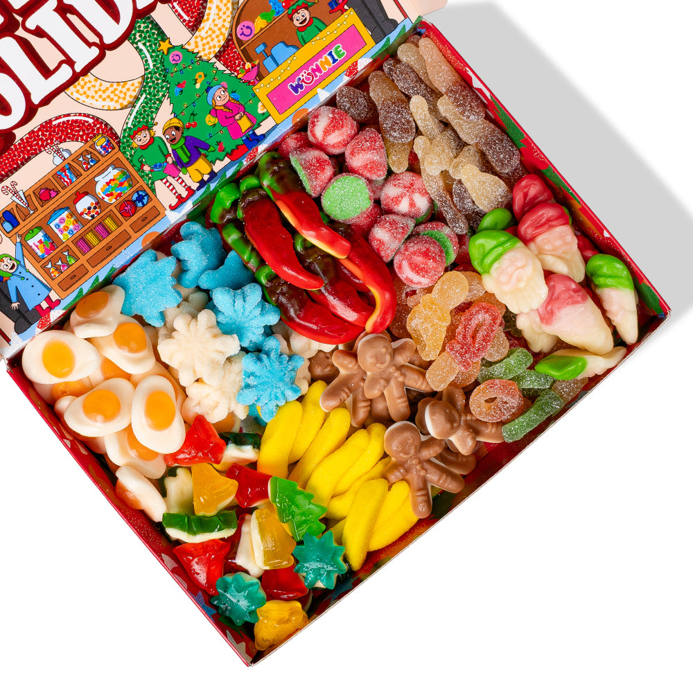 Scatola di caramelle gommose Wunnie Box Happy Holiday 1kg focus su caramelle