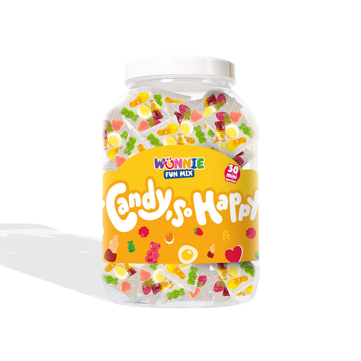 Wunnie Fun Mix, staklenka s vrećicama pojedinačnih porcija gumenih bombona u raznim okusima (30 ili 60 kom) 