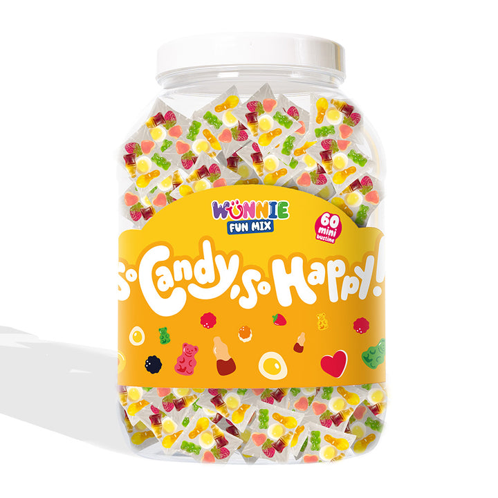 Wunnie Fun Mix, staklenka s vrećicama pojedinačnih porcija gumenih bombona u raznim okusima (30 ili 60 kom) 