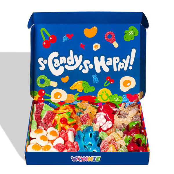 Wunnie box Blue "So Candy, So Happy", kutija gumenih bombona za sastavljanje s tvojim omiljenim okusima 