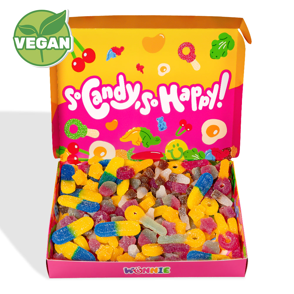 Wunnie box Vegan, originalna Candy box s veganskim gumenim bombonima - 1 kg 