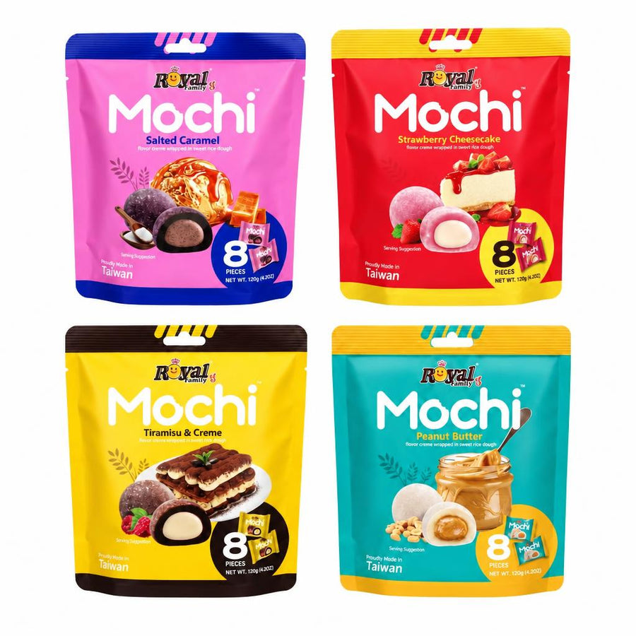Family Foods Kit, 4 mochi al gusto caramello salato, cheesecake alla fragola, tiramisù e burro di arachidi