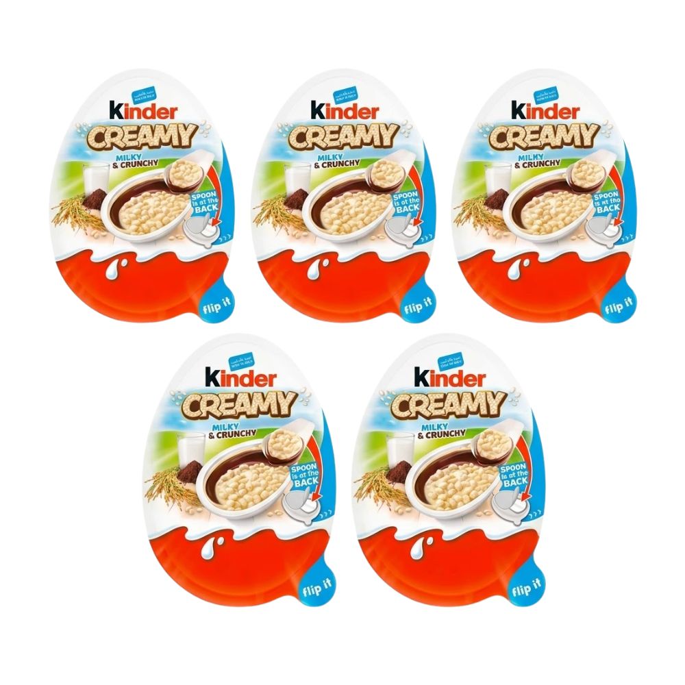 5 Kinder Creamy Milky & Crunchy, Kinder jaje s čokoladnom kremom i mliječnom napuhanom rižom od 19 g 