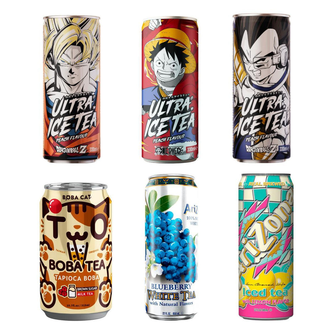 Čaj Box, 6 hladnih čajeva i bubble tea s okusom breskve (Goku, Luffy, Vegeta), brown sugar milk tea, borovnica i limun