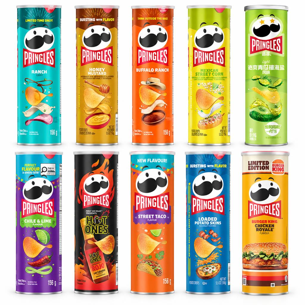 Pringles Kit, 10 čipsa u raznim okusima: ranch, honey mustard, buffalo ranch, itd.