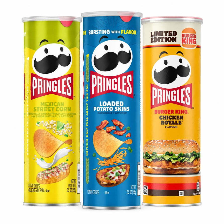 Pringles Kit, 3 čipsa okusa kukuruzne klipove s roštilja sa sirom i limetom, slaninom i kiselim vrhnjem te Chicken Royale