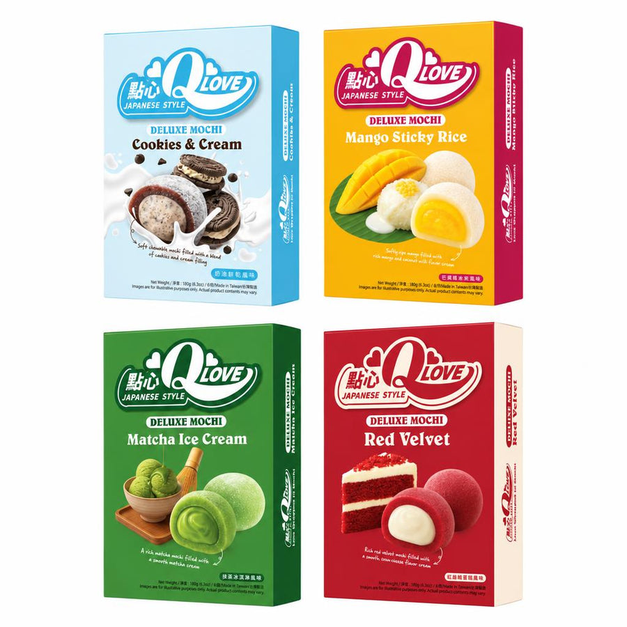 Qlove Kit, 4 mochi okusa cookies and cream, mango i kokos, matcha i red velvet