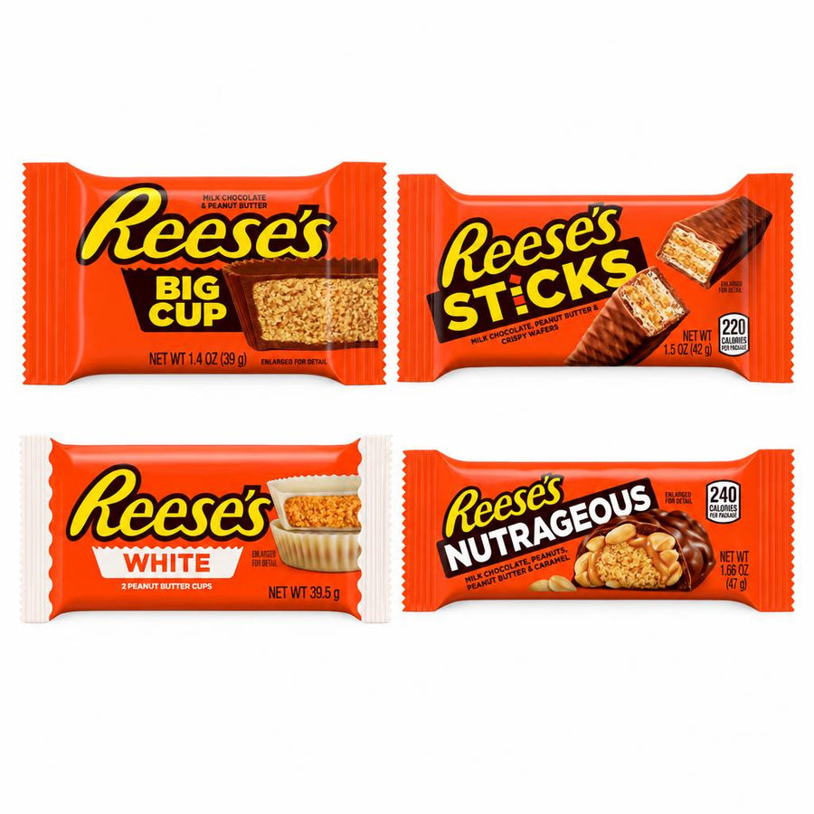 Reese's Kit, 4 snack čokoladne: Big Cup, Sticks wafer, White Peanut Butter Cups i Nutrageous