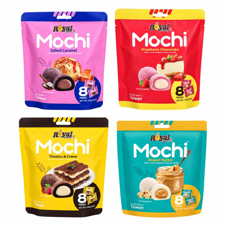 Obiteljski paket hrane, 4 mochi okusa slanog karamela, cheesecake od jagoda, tiramisu i maslac od kikirikija