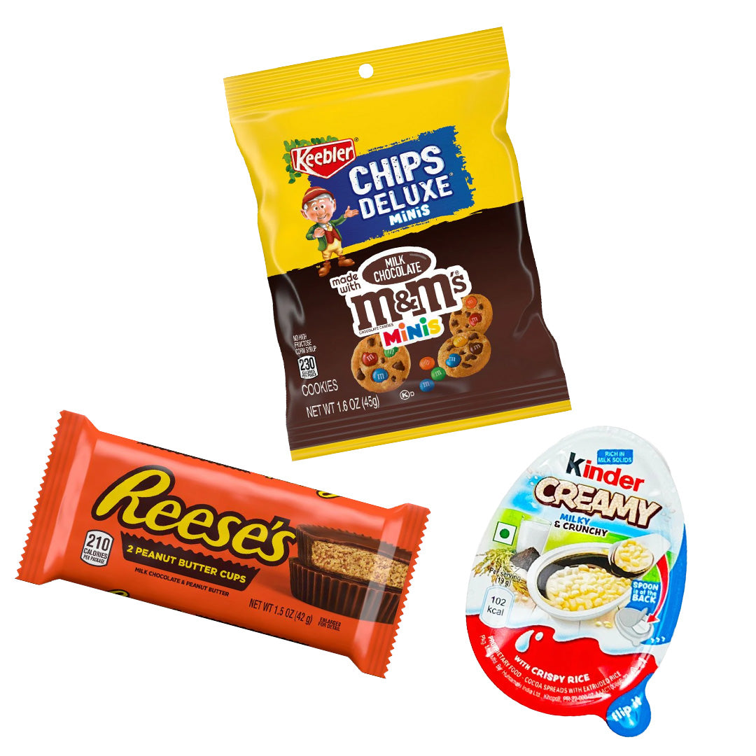 SSSOSWEETY KIT: M&M's Keksi veličine zalogaja, Reese's 2 čašice s maslacem od kikirikija, Kinder Creamy 