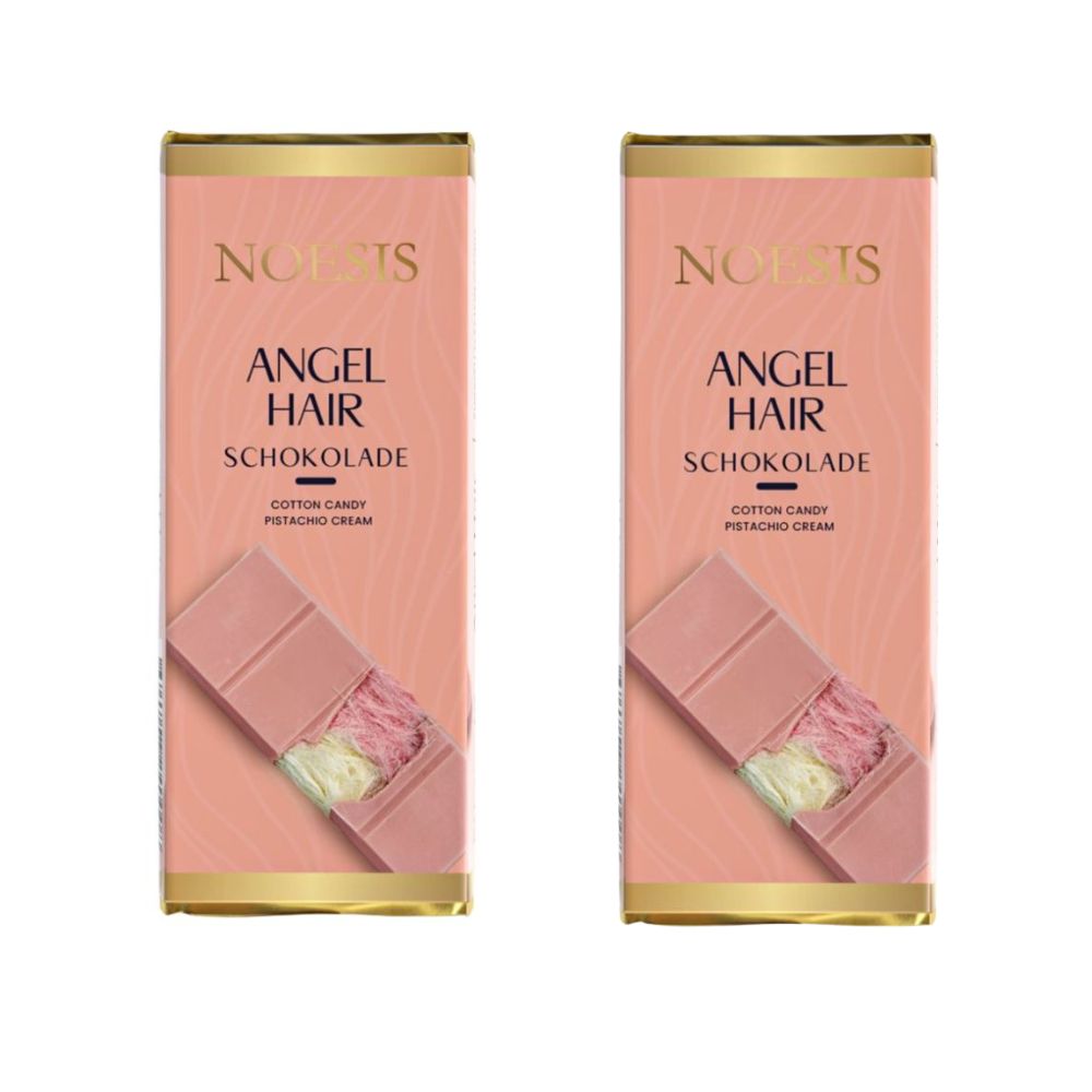 2x Noesis Angel Hair, Ruby čokolada punjena pismaniyeom od nara i kremom od pistacija od 75 g 