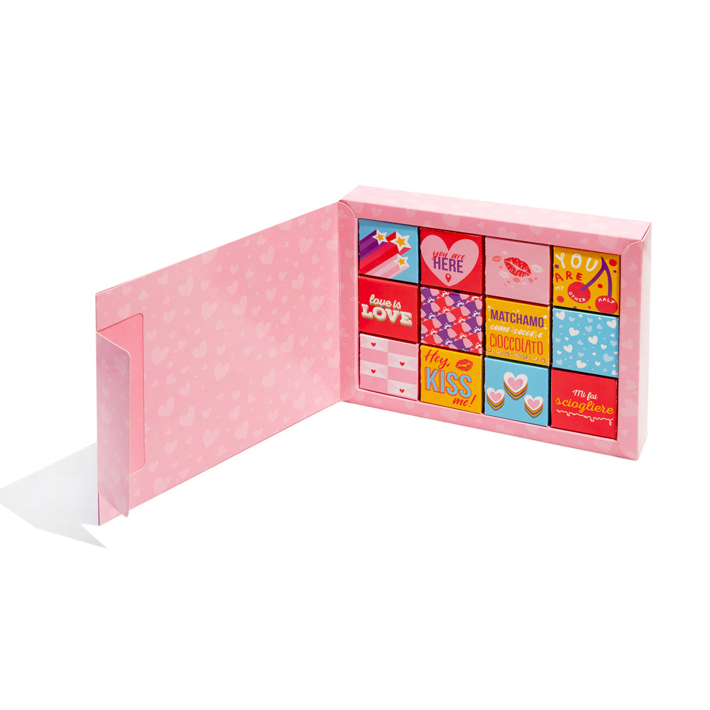Love Bites Box, pakiranje od 12 kutijica čokoladica i bombona 