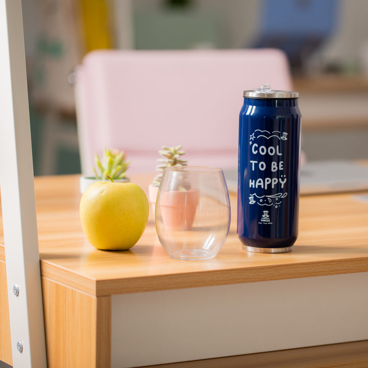 Boca Cool to be Happy, plava boca od nehrđajućeg čelika od 500ml s integriranom antibakterijskom slamkom 
