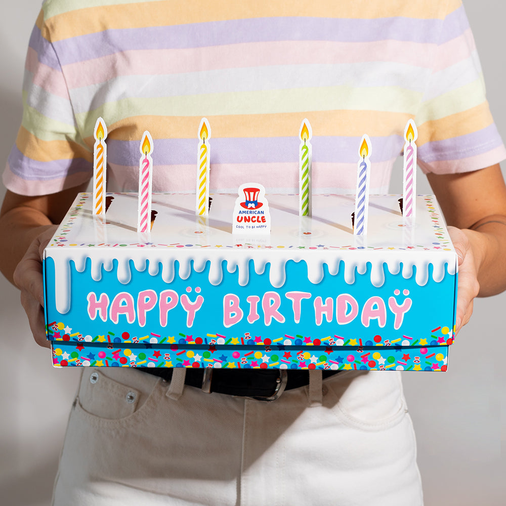 Birthday box, kutija u obliku rođendanske torte s 15 snack slatkih i slanih 