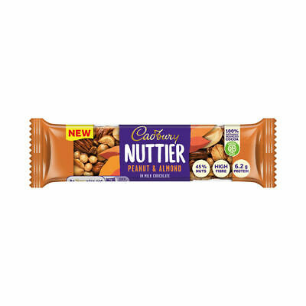 Cadbury Nuttier Bademi i Kikiriki, pločica od badema i kikirikija prekrivena mliječnom čokoladom od 40g 